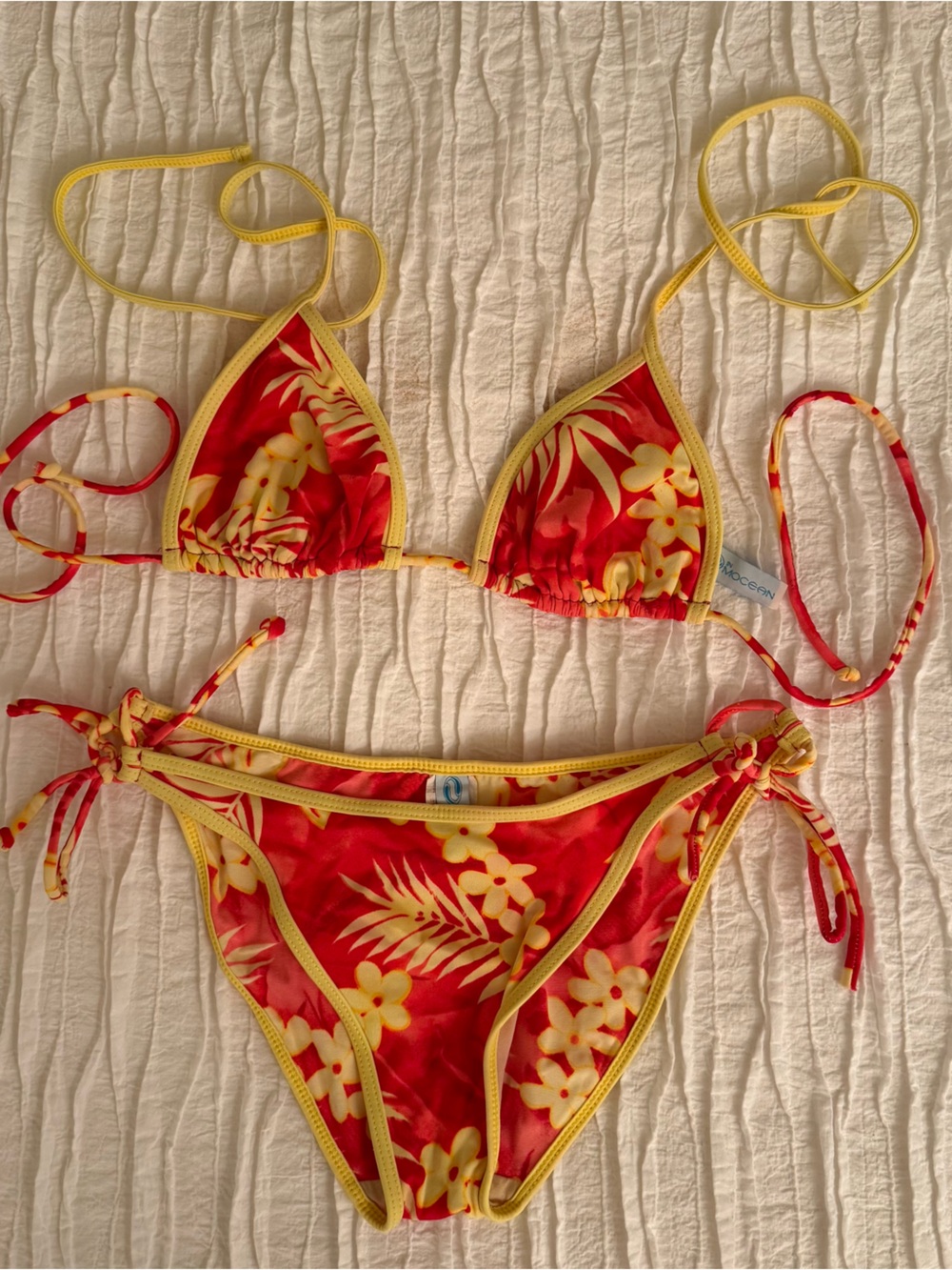 Red & Yellow Floral String Bikini Top and Bottom